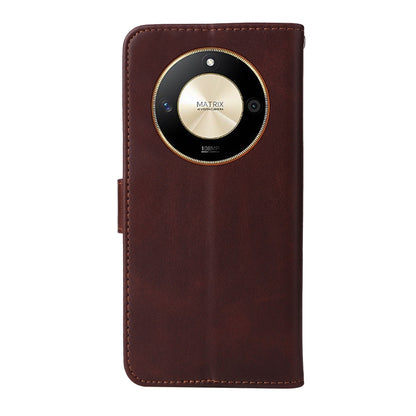 Brown flip leather phone case with camera-cover cutout