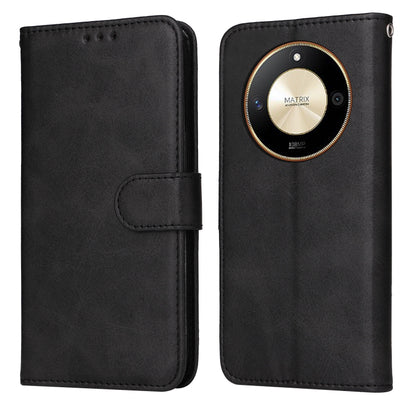 Black flip leather phone case with magnetic closure and camera-cover cutout