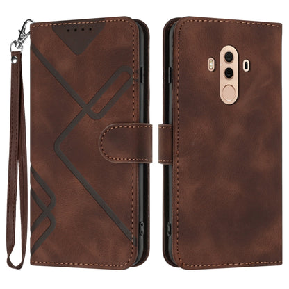 Coffee brown leather-style phone case with geometric line pattern and wrist strap