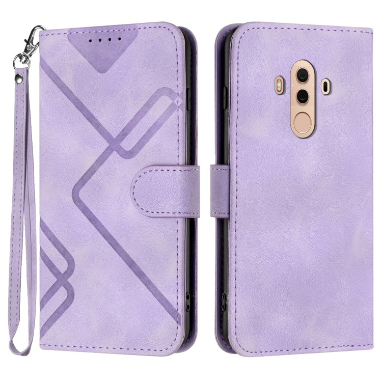 Lavender leather-style phone case with geometric line pattern and wrist strap