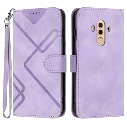 Lavender leather-style phone case with geometric line pattern and wrist strap