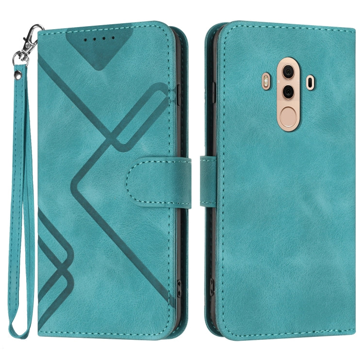 Turquoise leather-style phone case with geometric line pattern and wrist strap