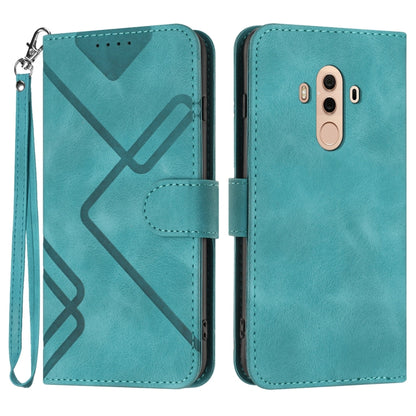 Turquoise leather-style phone case with geometric line pattern and wrist strap