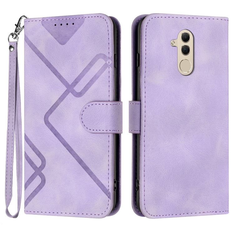 Light purple leather-style flip phone case with line pattern, wrist strap and card holder