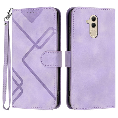 Light purple leather-style flip phone case with line pattern, wrist strap and card holder