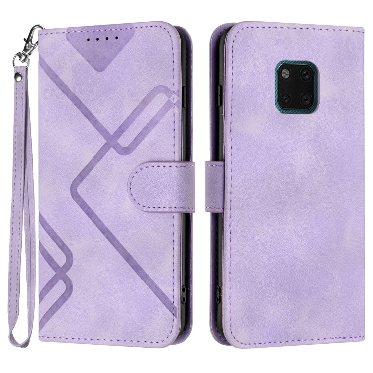 Light purple leather-style flip phone case with line pattern, wrist strap and card holder