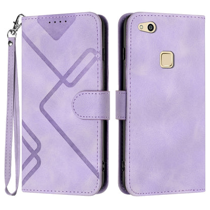 Light purple line-pattern leather folio phone case with wrist strap, flip cover and card slot