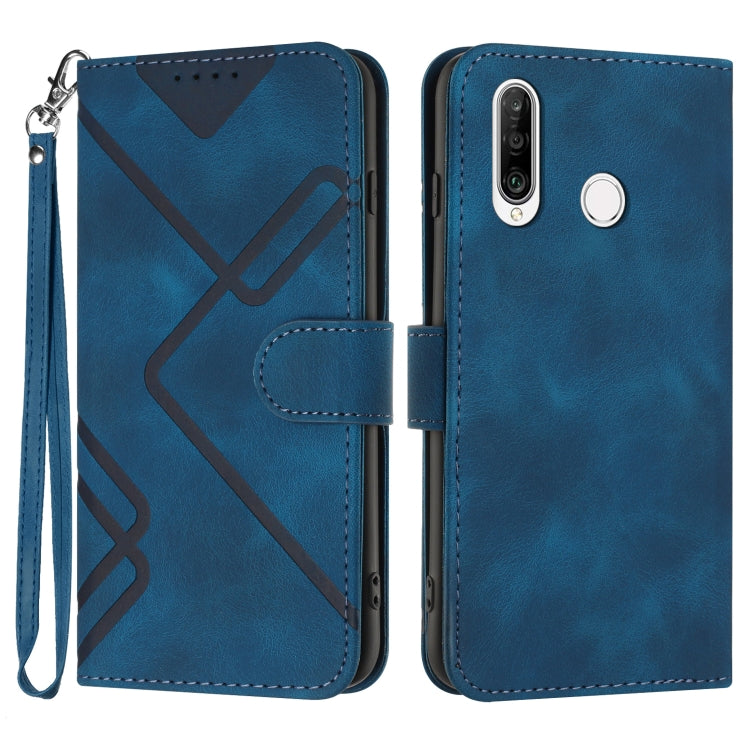 Turquoise leather phone case with line pattern, folio cover and wrist strap