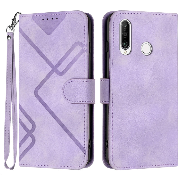 Light purple leather phone case with line pattern, folio cover and wrist strap