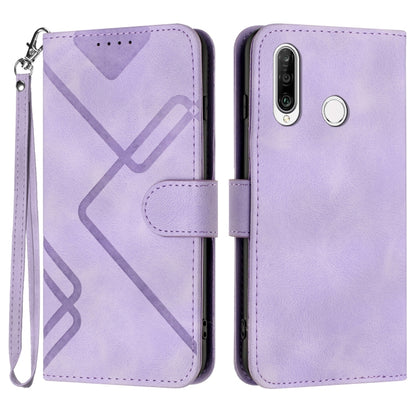Light purple leather phone case with line pattern, folio cover and wrist strap