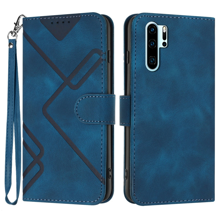 Dark teal leather phone case with line pattern, folio cover and wrist strap