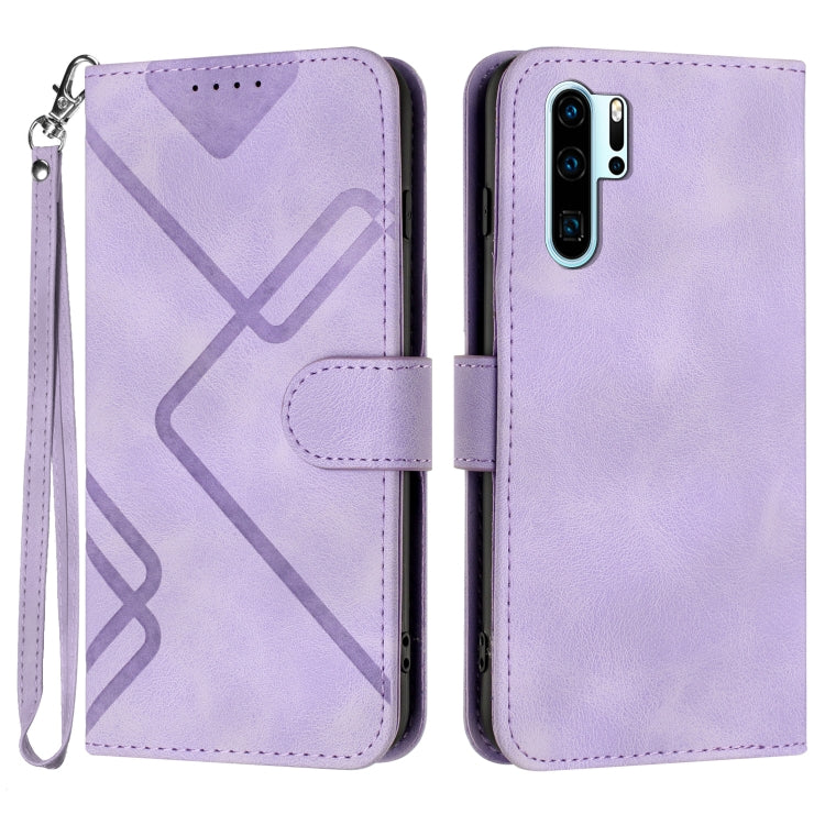 Light purple leather phone case with line pattern, folio cover and wrist strap