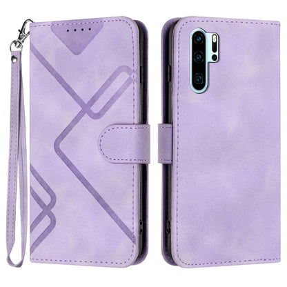 Light purple leather phone case with line pattern, folio cover and wrist strap