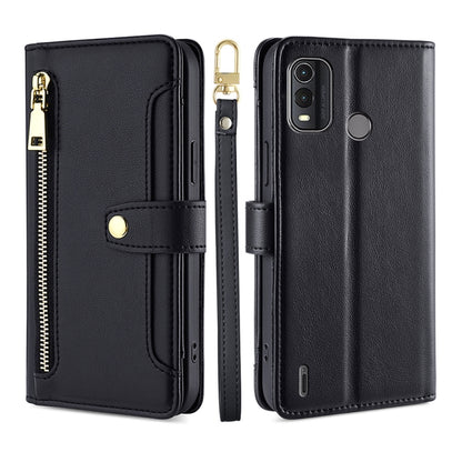 Black leather cross-body zipper wallet phone case with phone cutouts and gold hardware.