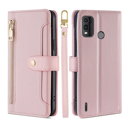 Pink leather phone wallet cross-body case with zipper pocket and magnetic strap