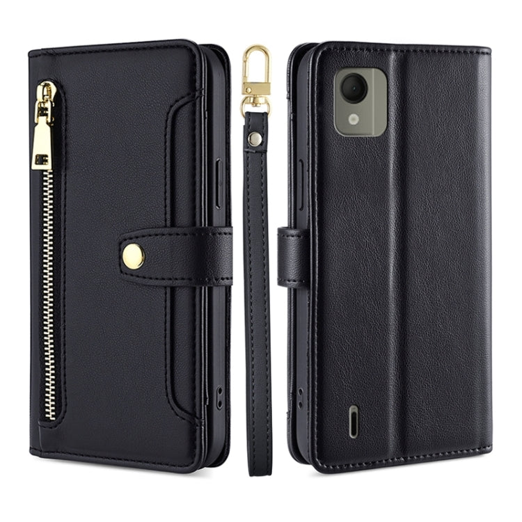 Black leather cross-body zipper wallet phone case with card slots and flip cover