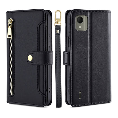 Black leather cross-body zipper wallet phone case with card slots and flip cover