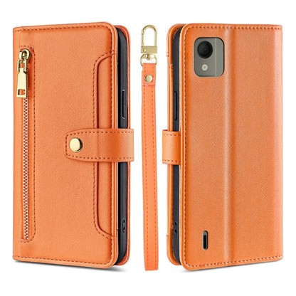 Orange leather cross-body zipper wallet phone case with card slots and flip cover