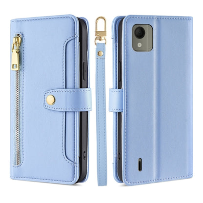 Light blue leather cross-body zipper wallet phone case with card slots and flip cover