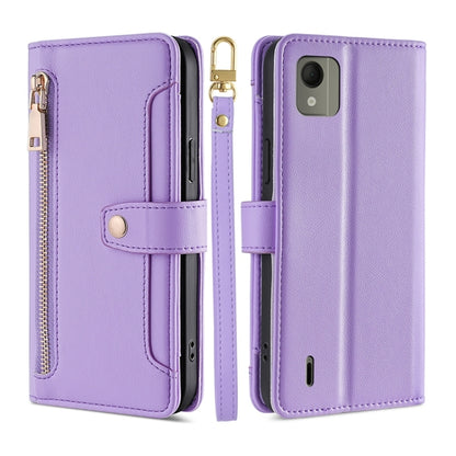 Purple leather cross-body zipper wallet phone case with card slots and flip cover