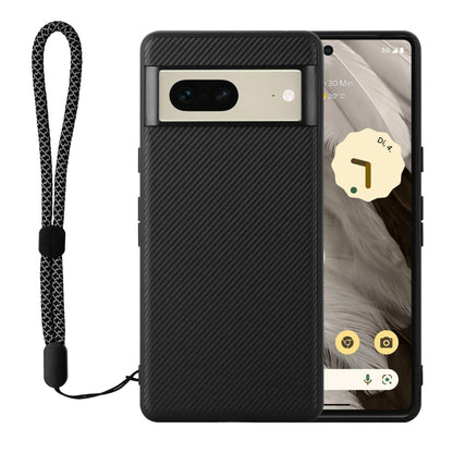 Black carbon-fiber texture phone case with lanyard and silver camera bar