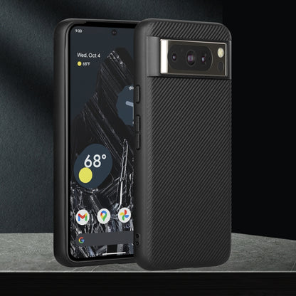 Black carbon-fiber texture phone case with silver camera bar and open ports