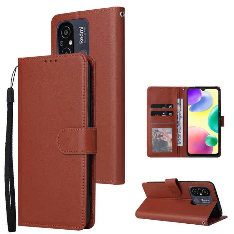 Brown multifunctional leather phone wallet case with 3 card slots and stand