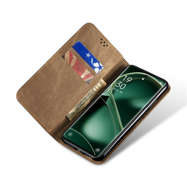 Khaki flip leather phone case with card slots and open cover for face-up viewing