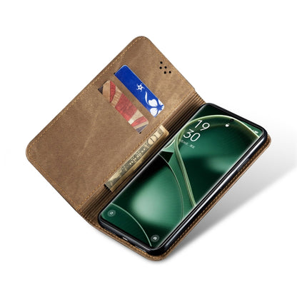 Khaki flip leather phone case with card slots and open cover for face-up viewing