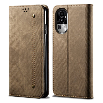 Khaki denim-texture flip leather phone case showing front and camera cover