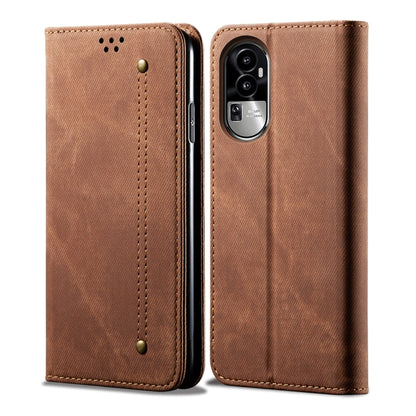Tan denim-texture flip leather phone case with front slot and camera cover