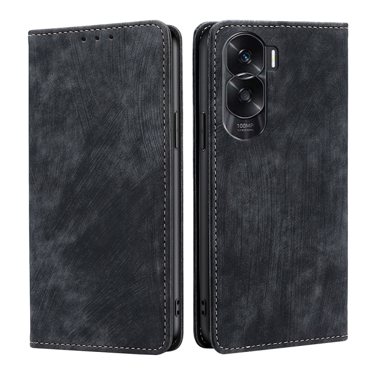 Black leather magnetic phone case with camera cutout