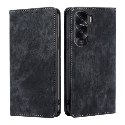 Black leather magnetic phone case with camera cutout