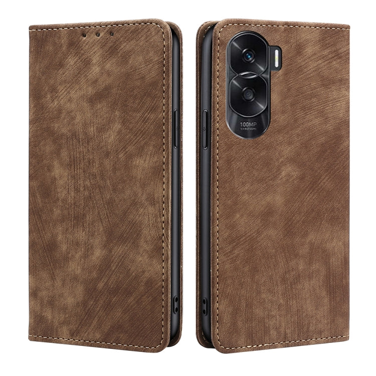 Brown leather magnetic phone case with camera cutout