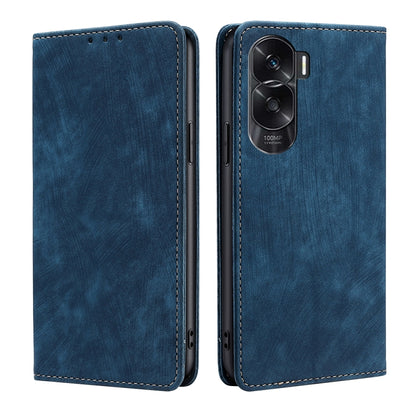 Blue leather magnetic phone case with camera cutout