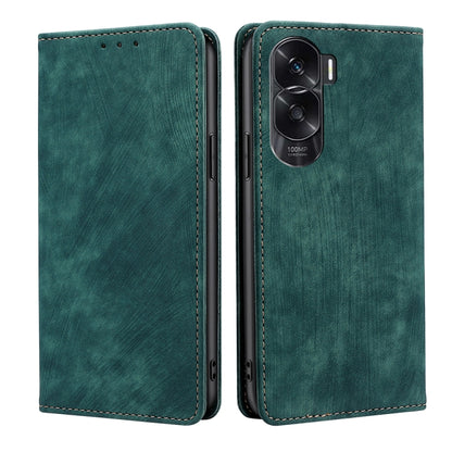 Green leather magnetic phone case with camera cutout