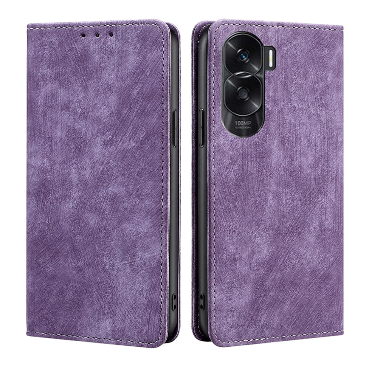 Purple leather magnetic phone case with camera and button cutouts