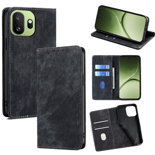 Black magnetic leather phone wallet case with card slots and folio stand