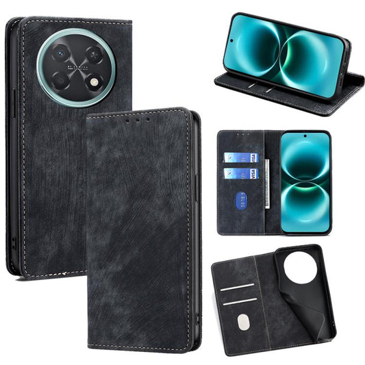 RFID anti-theft magnetic leather phone case, black with card slots and camera cutout