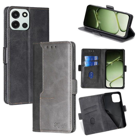 Buckle leather phone wallet case with flip cover, dark gray and light gray panels