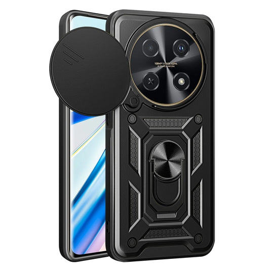 Black TPU+PC phone case with sliding camera cover and circular ring stand