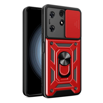 Red TPU+PC phone case with sliding camera cover and ring stand