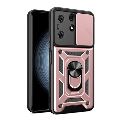 Black phone case with sliding camera cover and rose-pink rugged armor style