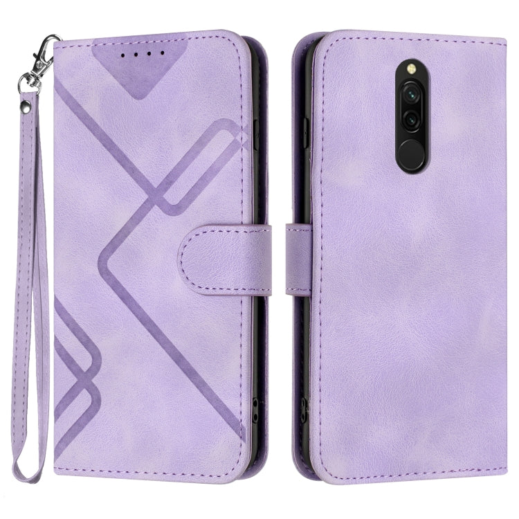 Light purple leather wallet phone case with wrist strap and card slot, folio cover