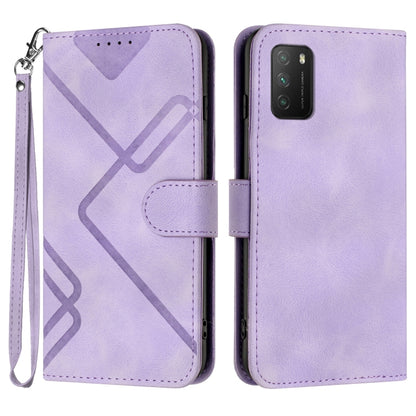 Light purple leather-texture folio phone case with geometric pattern, wrist strap, card slot