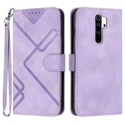 Light purple line-pattern leather wallet phone case with wrist strap and flip cover