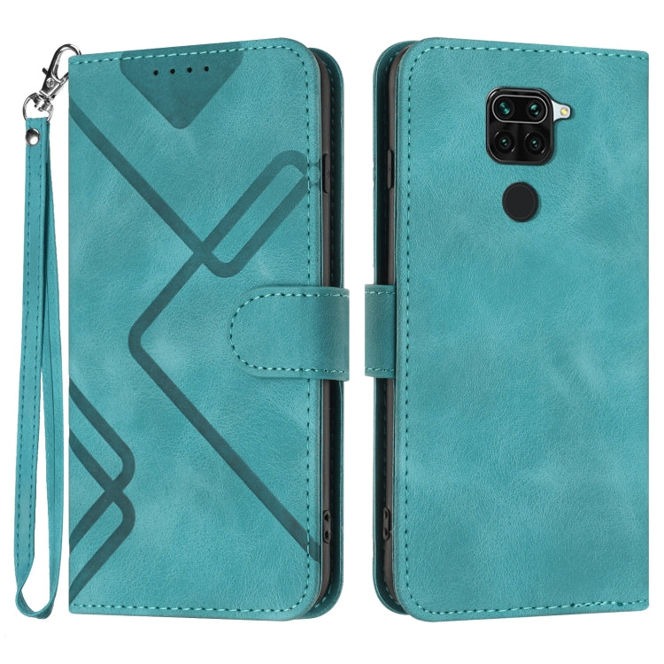 Teal flip leather phone case with wrist strap and wallet flap, rear camera cutout.