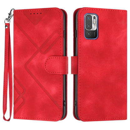 Red leather phone case with wrist strap, folio cover and X pattern front