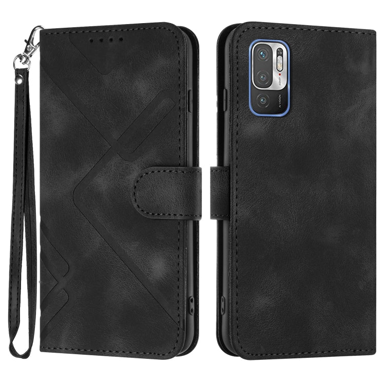 Black leather phone case with wrist strap, folio cover and diagonal X design