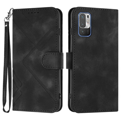 Black leather phone case with wrist strap, folio cover and diagonal X design